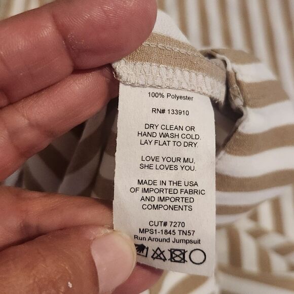 New Show Me Your Mumu Round Around Jumpsuit Everyday Beige Striped Size Large - Picture 11 of 13